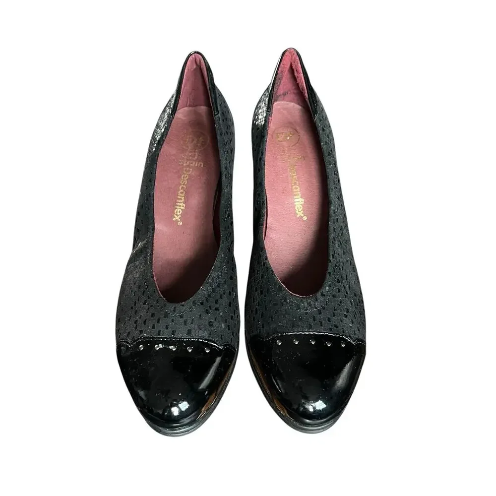 Descanflex Womens Black Pumps Patent Leather Toe and Heel Size 41 EU 9 1/2 10 US